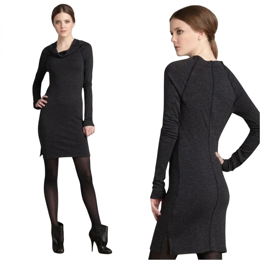 James Perse Sweater Dress Size 3/Large Dark Gray Cowl Neck Cotton Blend‎ Bodycon